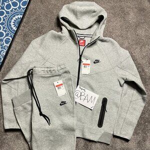 Dark Grey/Black - Nike Sportswear Tech Fleece Full-Zip Hoodie & Joggers Set
